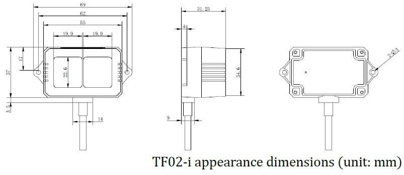 Mechanical Drawing - Benewake TF02-i LiDAR Distance Sensors